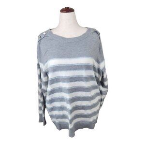 Lane Bryant Gray & White Striped Pullover Sweater Button Shoulder Detail 26/28W